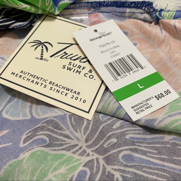 Trunks Waikiki Hawaiian Bold Floral Button Up Shirt Cadet Blue - Picture 5 of 5